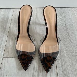 Gianvito Rossi leopard patent and PVC heeled sandals - size 38.5